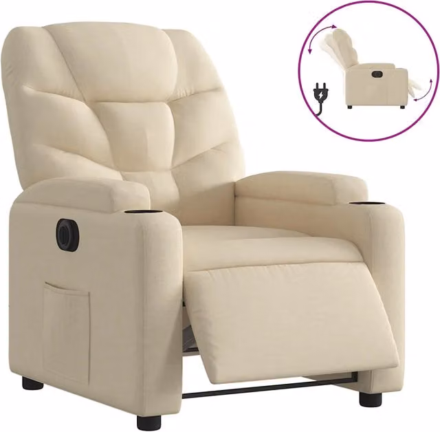 Poltrona | Sedia Relax Elettrica Reclinabile Crema in Tessuto