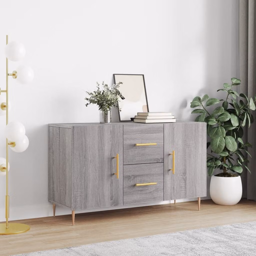 Credenza moderna vidaXL in legno multistrato e metallo, Grigio Sonoma, L 100 x P 36 x H 60 cm
