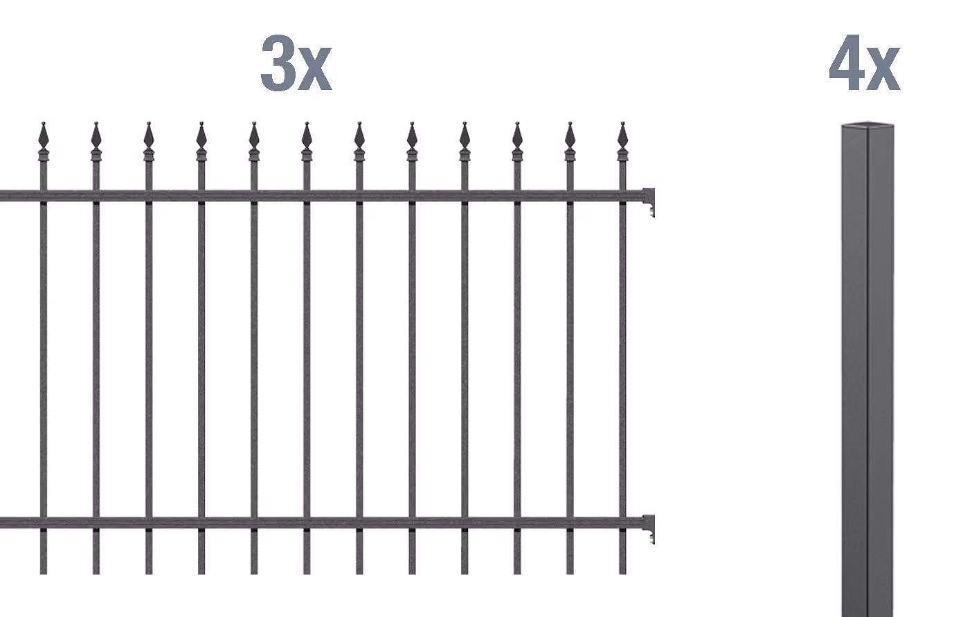 Alberts 510602 Set completo di recinzione Chaussee, per la posa in opera di calcestruzzo, antracite, altezza 120 cm, lunghezza 6 m