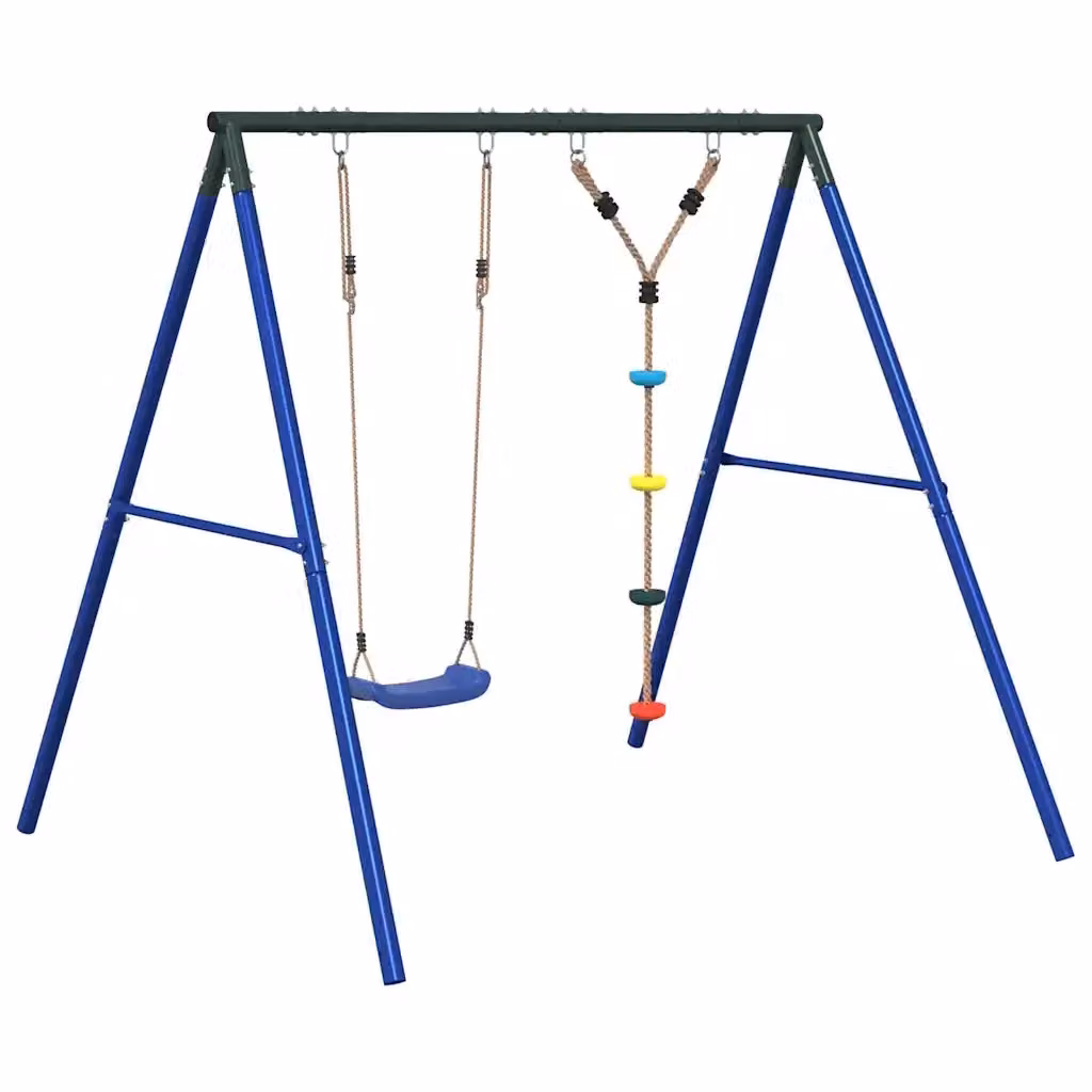 Set di Altalene da Esterno con Altalena a Disco vidaXL, Blu e Multicolore, H 206 x L 185 x P 185 cm – 2