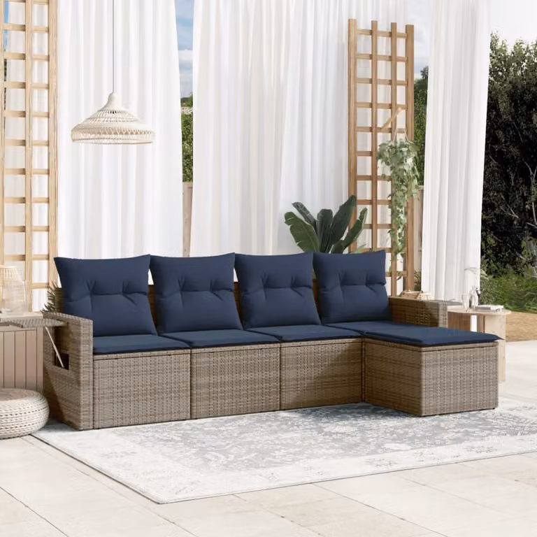 Set di divani da giardino vidaXL in polyrattan grigio con cuscini, componibile a L con divani e pouf