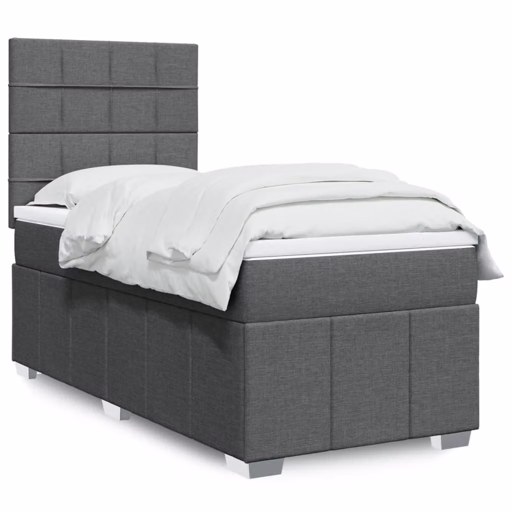 vidaXL Giroletto a Molle con Materasso in Tessuto Grigio Scuro e Bianco, L/P/H: 90 x 190 cm