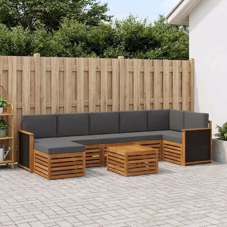 Set di divani da esterno vidaXL 7 pz in legno di acacia con cuscini beige e antracite per giardino e terrazza