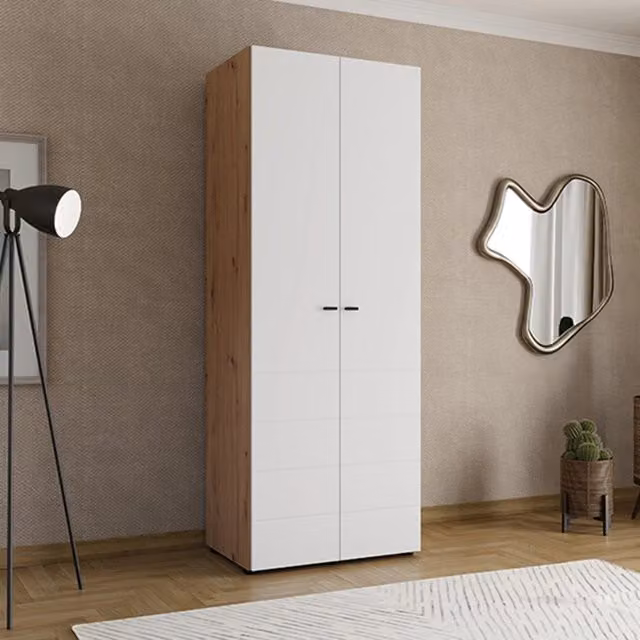 Armadio da camera da letto DMORA con 2 ante, appendiabiti e ripiani interni, Bianco Opaco, L: 79 cm, H: 208 cm – 1