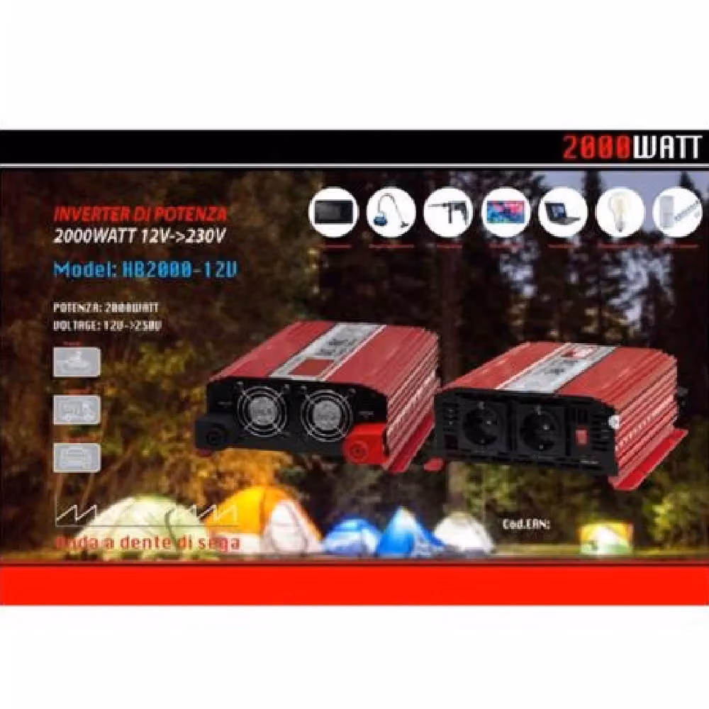 Inverter di potenza Maxtech Hb2000-12v da 12V a 230V per auto e camper, 2000 Watt, colore rosso – 2