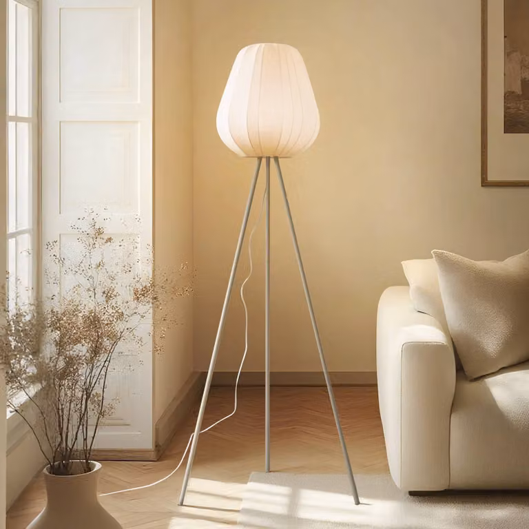Lampada da terra Helin Lindby, Crema / Ambra, Soggiorno / Sala da pranzo, Tessuto / Stoffa / Seta, Scandinavo, Lampada da terra
