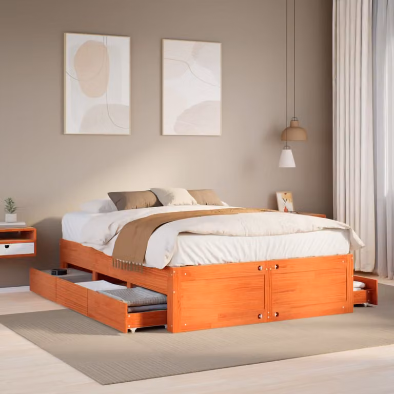 Giroletto vidaXL in legno di pino con cassetti, colore marrone cera, L/P/H: 200 x 140 x 41 cm