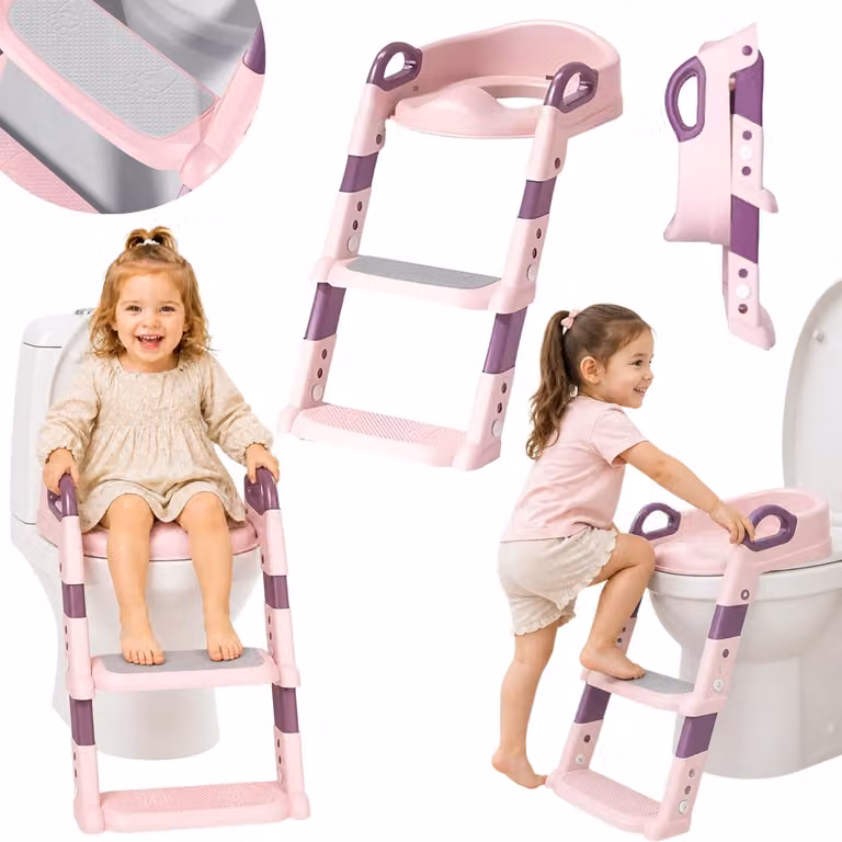 Copriwater bambini con scaletta rosa leggero stabile antiscivolo per apprendimento sicuro della toilette