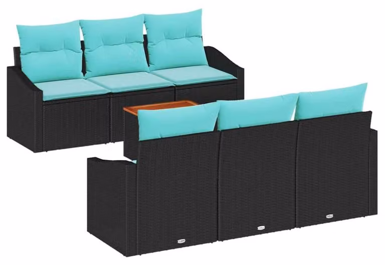 Set Divano da Giardino con cuscino 7 pcs Nero polyrattan