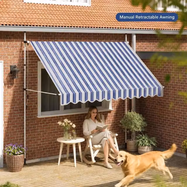 Retractable Awning, Manually Operated, 300 Cm, Blue/white Striped