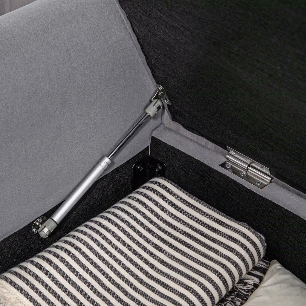 Panca contenitore REDOM in tessuto grigio, L: 126 cm, P: 48,5 cm, H: 57 cm – 2