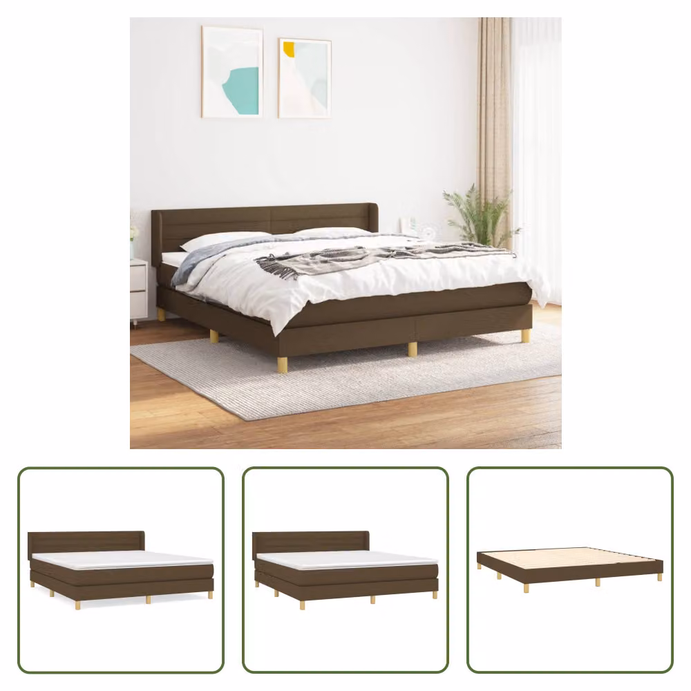 The Living Store Letto a molle con materasso marrone scuro 180x200 cm in tessuto