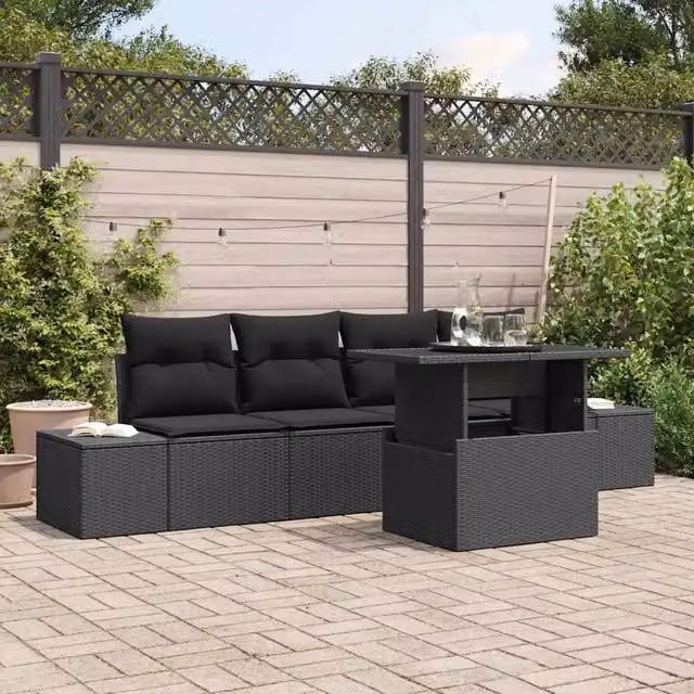 Set di divani 5 pz Nero polyrattan 3349089