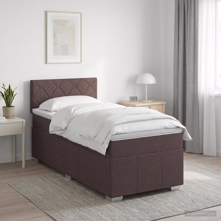 Letto box spring con materasso vidaXL in tessuto marrone e bianco, L/P/H: 90 x 200 cm