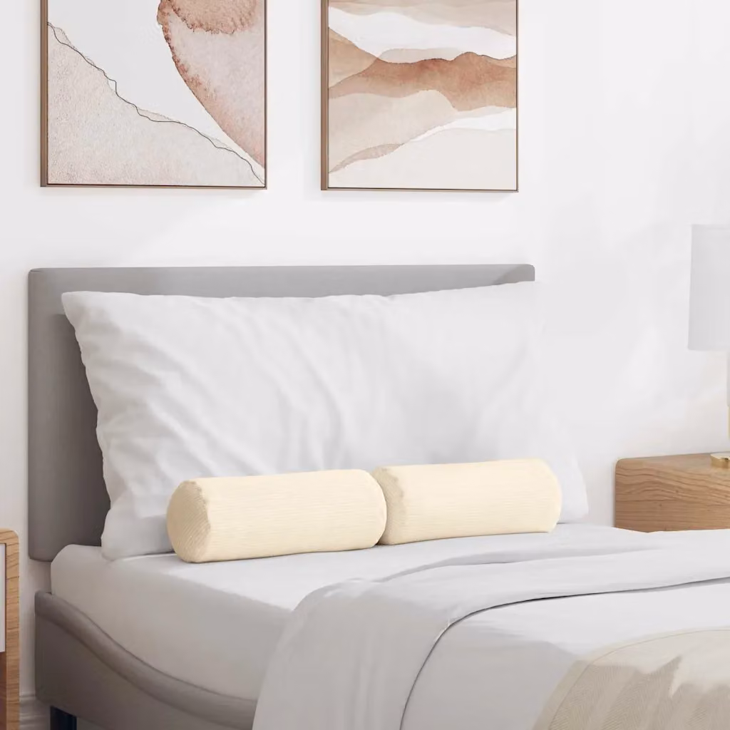 Set di 2 cuscini a rullo vidaXL in tessuto di velluto a coste beige, Ø 15 x 40 cm