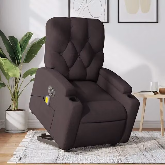 Poltrona Alzapersona con Assistenza Elettrica vidaXL in Tessuto Marrone con Braccioli e Funzione Massaggio – 1