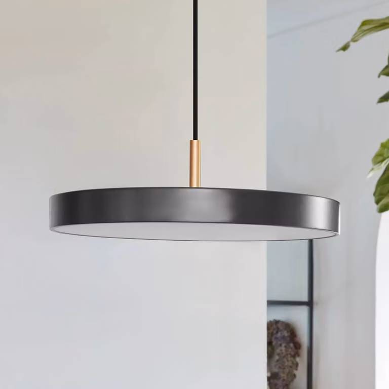 UMAGE Lampada LED a sospensione Asteria Mini, antracite/ottone, Ø 31 cm mini, dimmerabile, Alluminio / Grigio / Zincato, Soggiorno / Sala da pranzo, Alluminio, Design