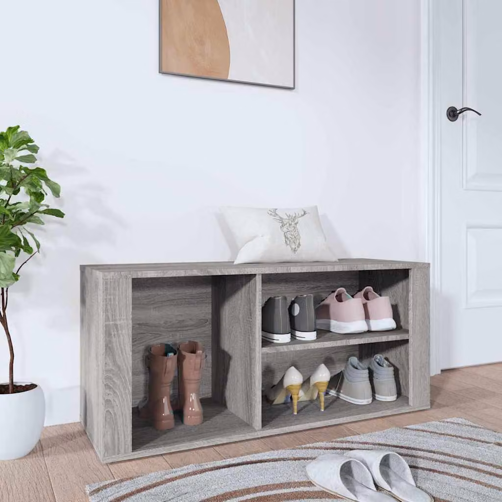 Scarpiera moderna vidaXL in legno multistrato, colore grigio, L 100 x P 35 x H 45 cm