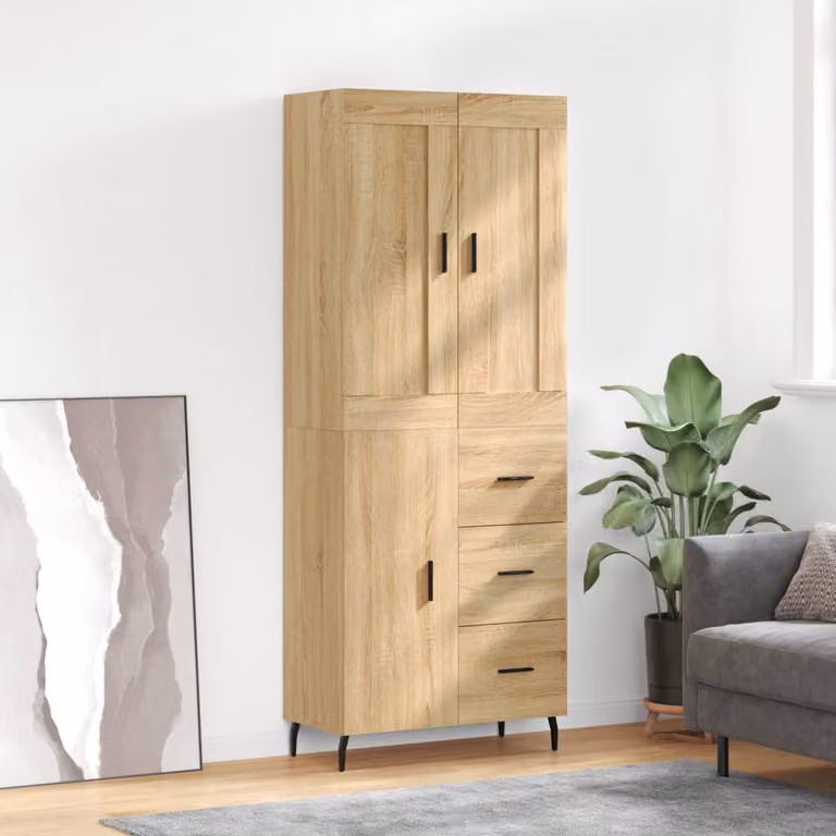 Credenza moderna vidaXL in legno multistrato color rovere sonoma, L: 69,5 cm, P: 34 cm, H: 180 cm