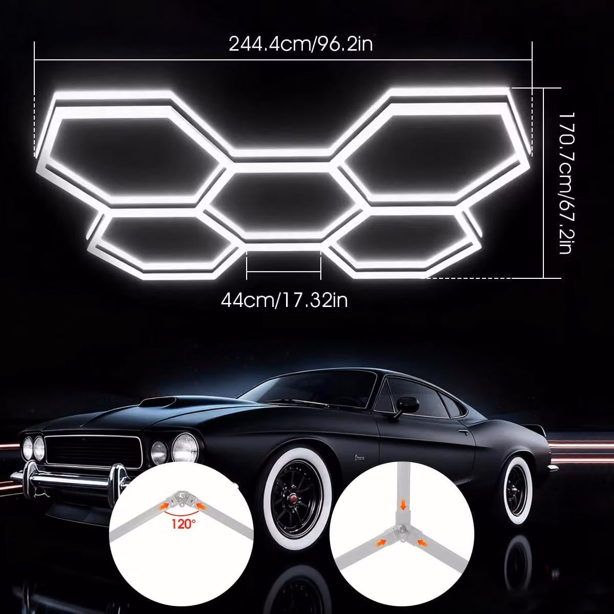 Lampada a LED per garage - Plafoniera per garage - 5 luci esagonali - Alta luminosità - Alimentazione a spina - Montaggio fai-da-te - Adatta per officine e magazzini