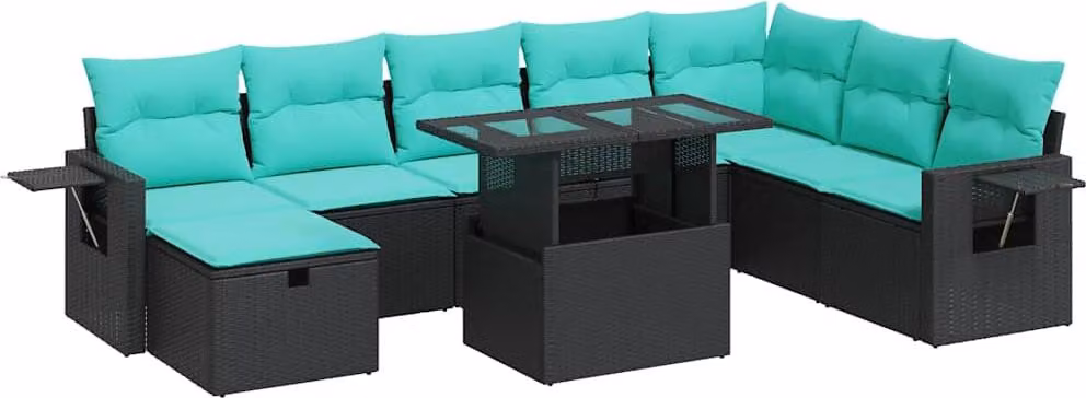 Set Divano da Giardino 9pz con Cuscini Grigio Polyrattan Acacia