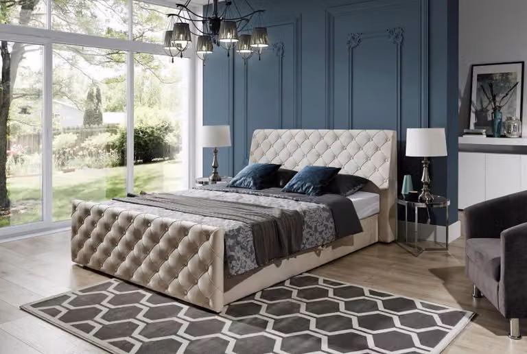 Chesterfield Bett Schlafzimmer Betten Textil 200x200cm Samt Big Hotel Beige