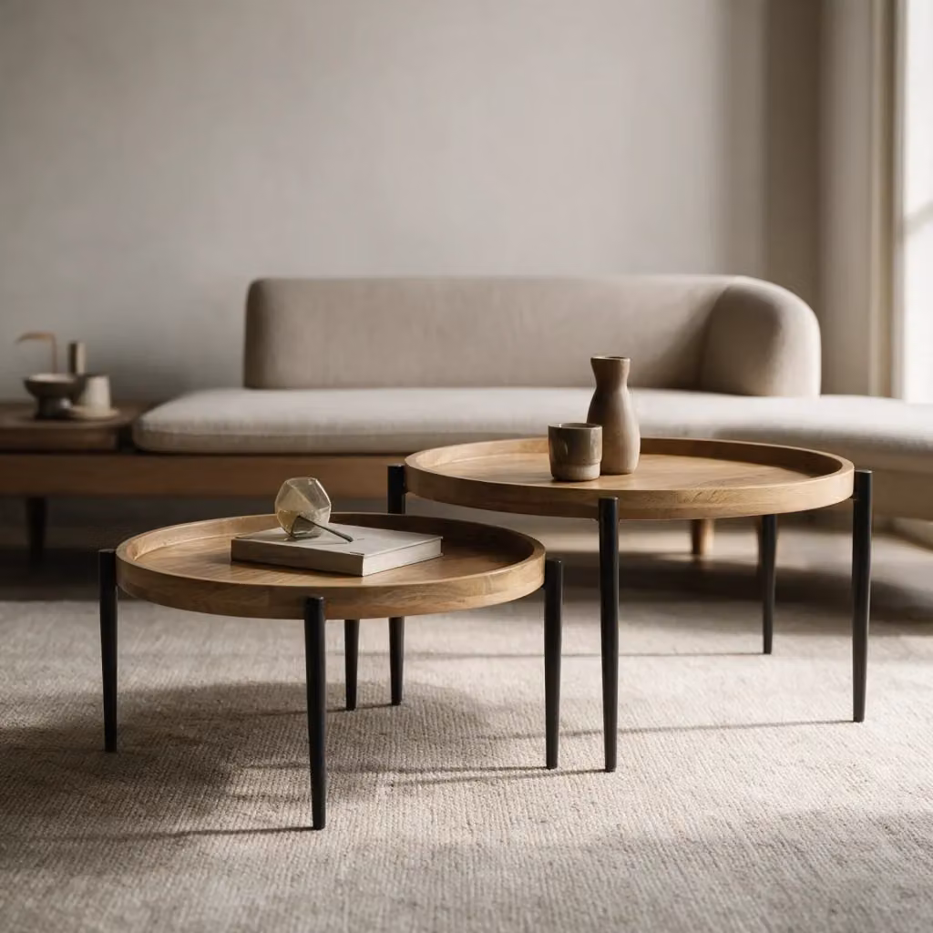 Set di 2 tavolini rotondi impilabili BERI di HAPPY GARDEN in legno di mango e ferro, marrone e nero – 2