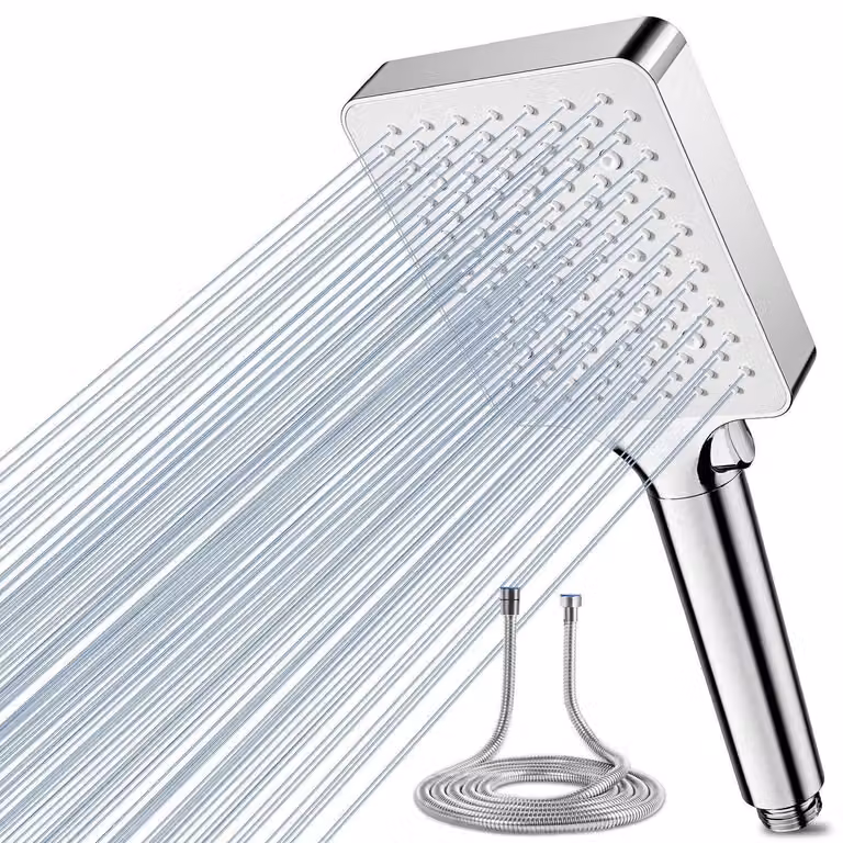 Doccia con flessibile, 6 getti, alta pressione, risparmio idrico, soffione manuale, doccia a pioggia, colore bianco, flessibile da 1,5 metri