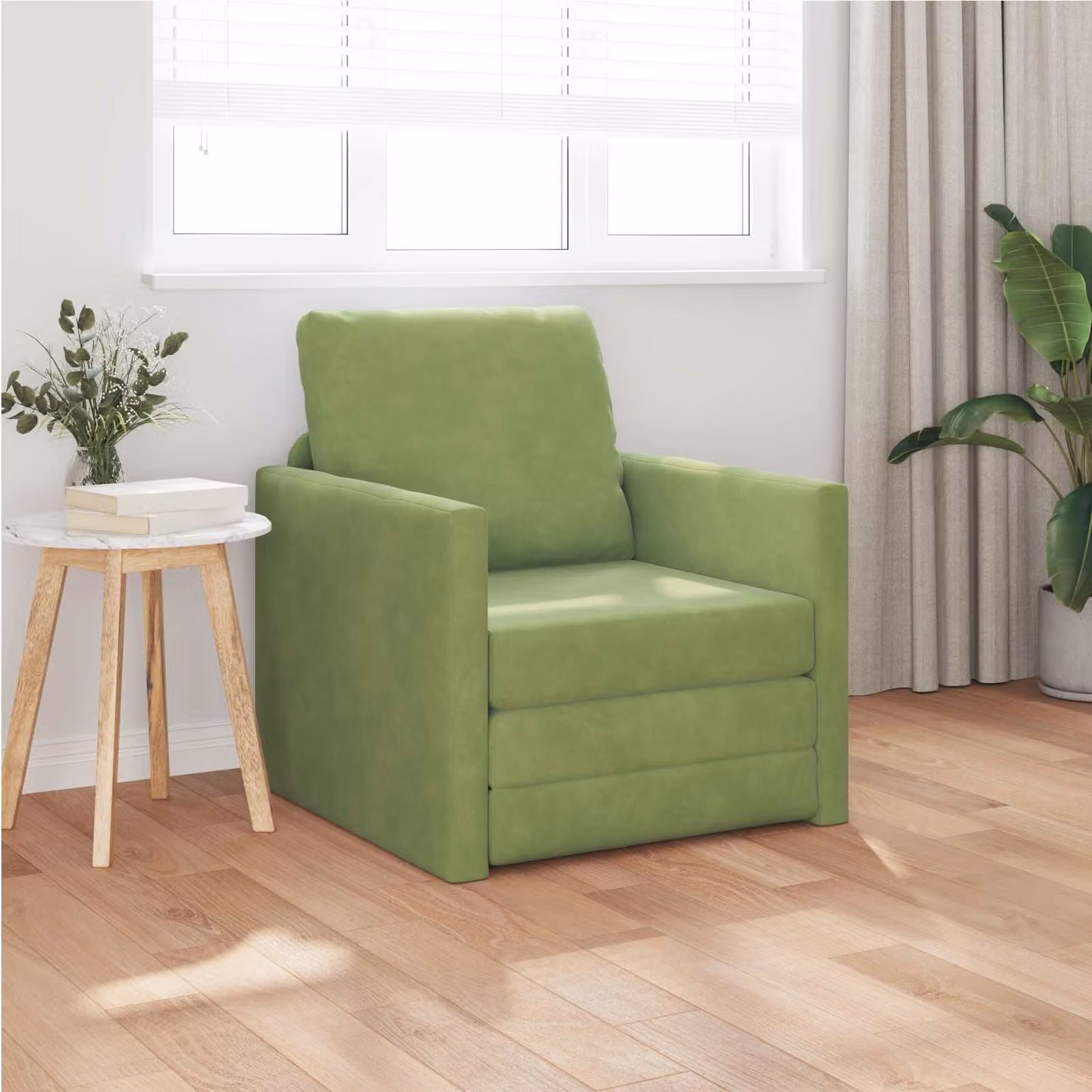 Divano letto vidaXL in velluto verde chiaro L: 74 cm, P: 77 cm, H: 81 cm