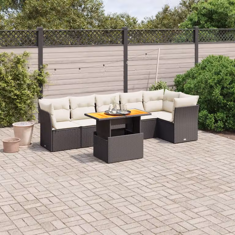 vidaXL Set Divani da Giardino a L con Polyrattan e Cuscini 7pz Nero e Bianco