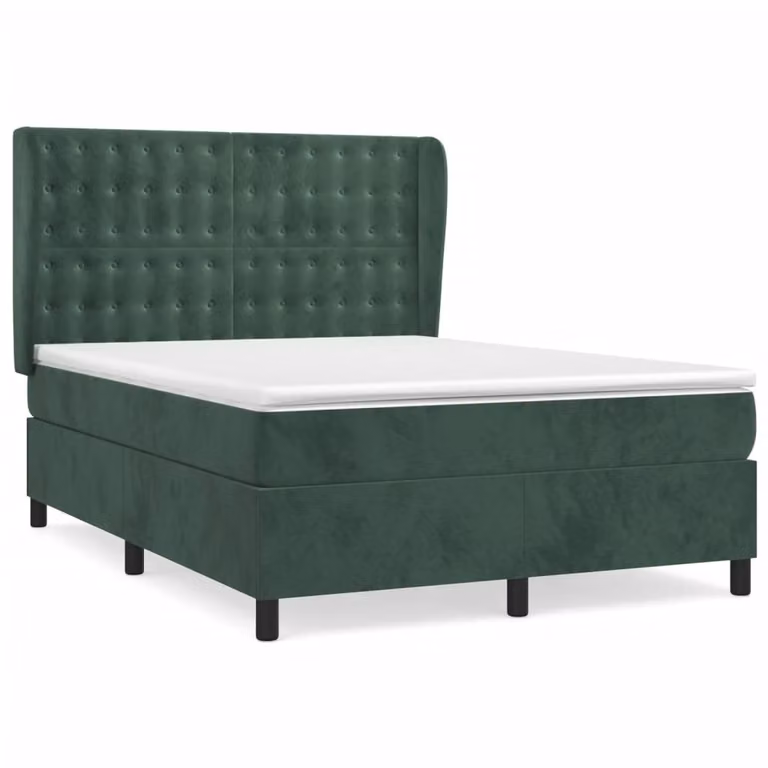 Giroletto a Molle con Materasso Verde Scuro 140x200 cm Velluto
