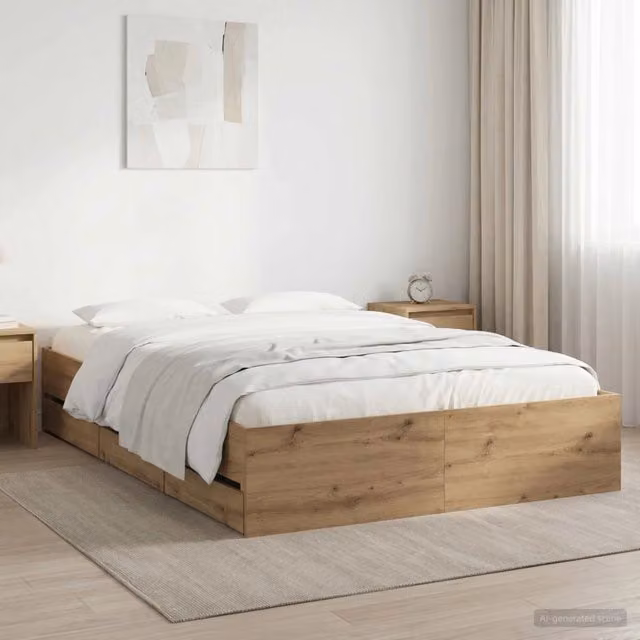 Letto moderno con contenitore vidaXL in legno rovere marrone L 140 x P 190 cm – 1
