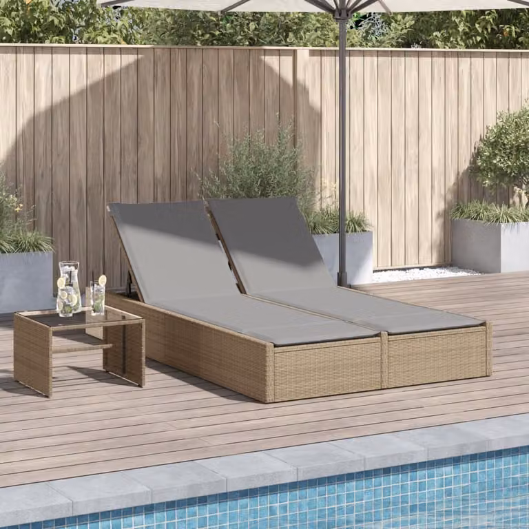 vidaXL Lettino Prendisole in Polyrattan Beige con Cuscini e Poggiatesta Regolabile