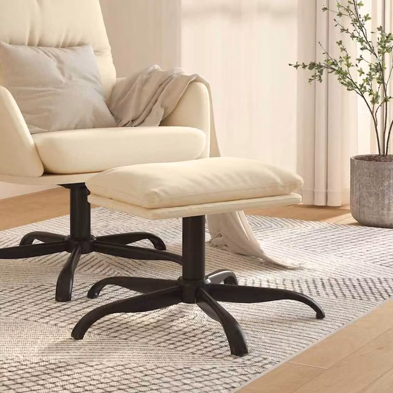 Poggiapiedi vidaXL in tessuto beige con struttura in metallo L: 60 cm, P: 60 cm, H: 36 cm