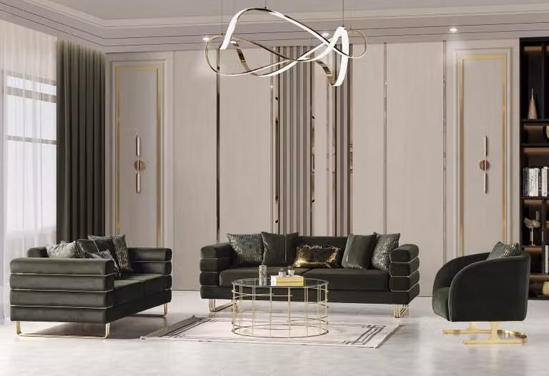 Luxus Sitzgarnitur Polstergarnitur Sitzpolster Lounge Sofa Grüne 3+3+1