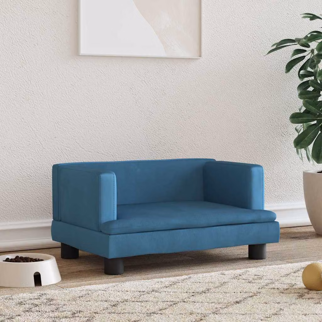 vidaXL Lettino per Cani in Velluto Blu con Struttura in Legno L: 60 cm, P: 40 cm, H: 30 cm