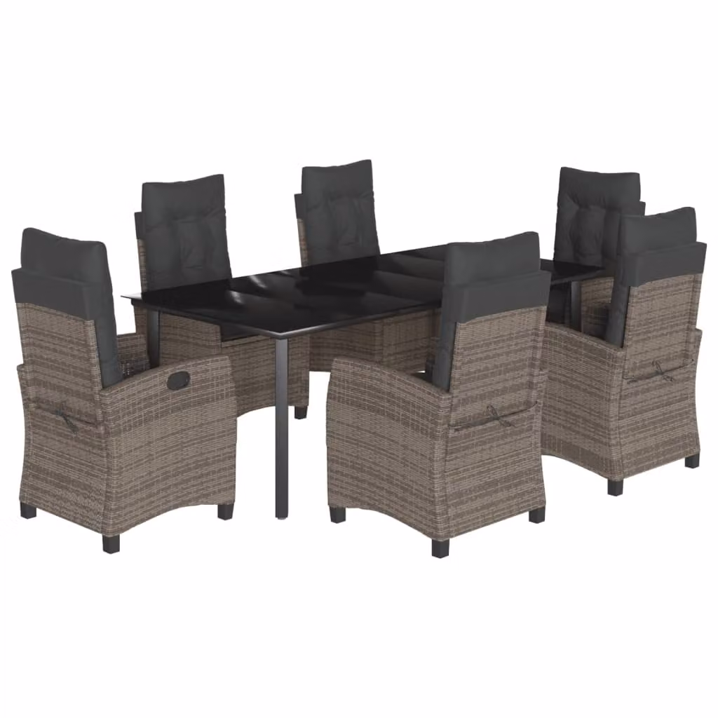 Set da Pranzo da Giardino 7 pz con Cuscini in Polyrattan Grigio