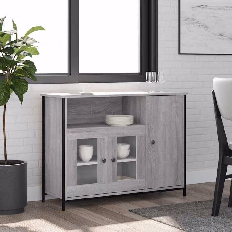 Credenza vidaXL in Legno Multistrato Grigio Sonoma L: 100 cm, P: 35 cm, H: 75 cm