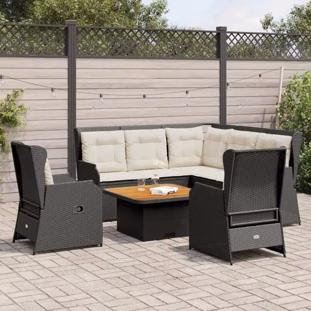 Set di Divani da Giardino a L vidaXL in Polyrattan Nero con Cuscini Imbottiti e Rivestimenti Rimovibili