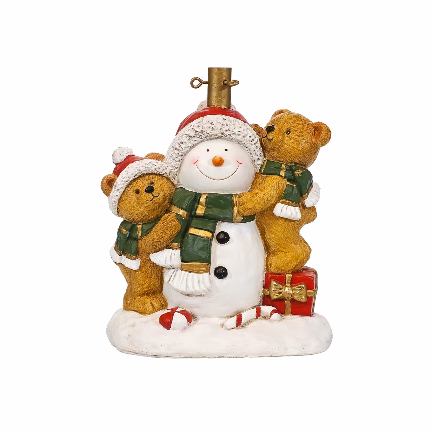 Base Albero di Natale con Pupazzo di Neve e Orsetti VESTIAMO CASA, Colore Oro, Altezza: 44,5 cm – 1