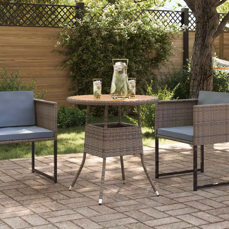 vidaXL Tavolo rotondo da giardino in legno di acacia e rattan grigio L: 70 cm, P: 70 cm, H: 73 cm