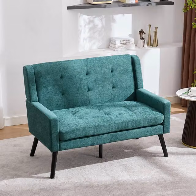 Sedia a due posti in lino premium - Zephmum - Gambe in legno massello, cuscini in schiuma ad alta densit¨¤, rivestimento a bottoni