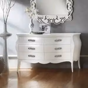 Comò bombato in legno stile shabby chic KIVIO bianco laccato
