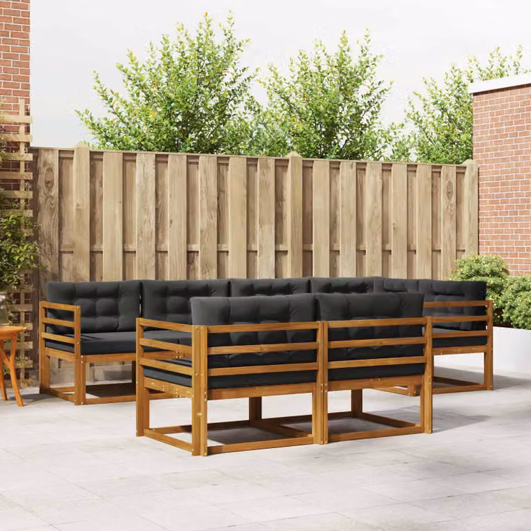 Set di divani da esterno vidaXL a forma di U composto da 8 pezzi in legno di acacia con cuscini inclusi, colore marrone e antracite