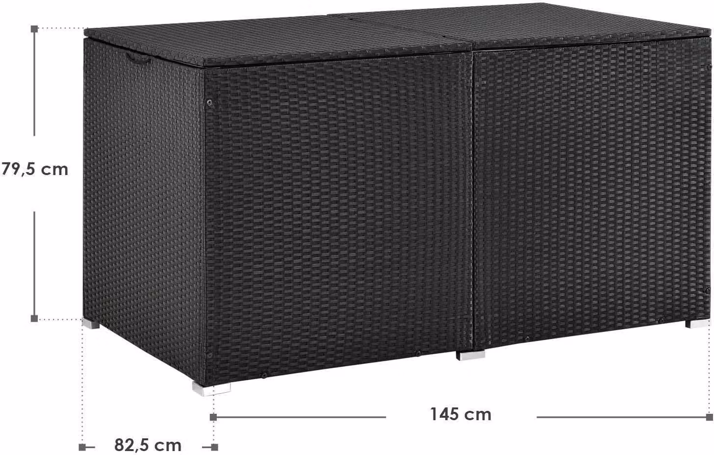 Scatola per cuscini Juskys in polyrattan Ikaria 950 L incl. coperchio con sollevamento automatico e telone interno - scatola per cuscini da giardino per balcone e terrazza - scatola da giardino nera