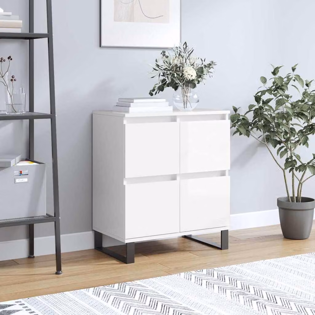 Credenza moderna vidaXL in legno multistrato bianco lucido L: 60 cm, P: 35 cm, H: 70 cm