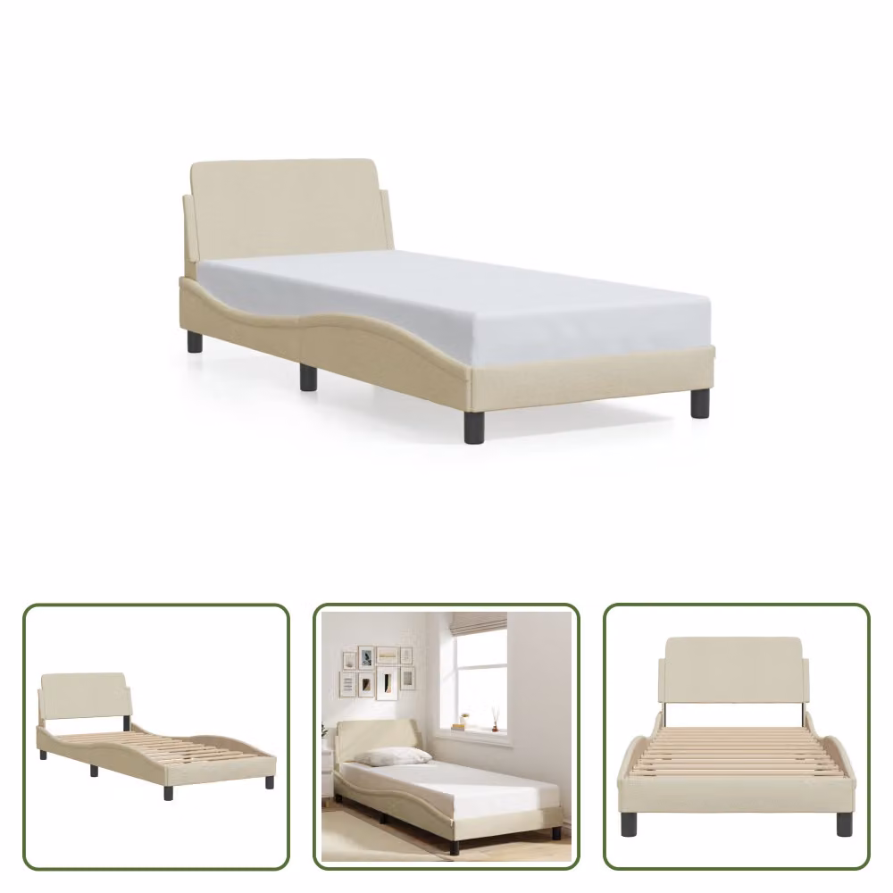 The Living Store Struttura letto con testiera crema 90x200 cm in tessuto