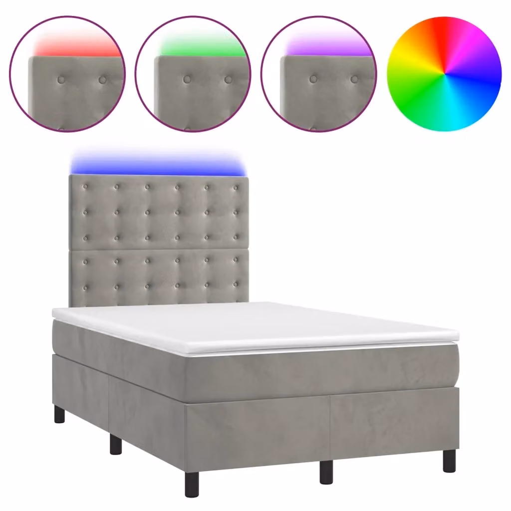 Letto matrimoniale con materasso ibrido e illuminazione LED vidaXL in velluto grigio chiaro L: 120 cm, P: 200 cm – 2