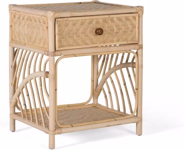 Comodino in rattan e legno stile boho in colore marrone e beige L: 40 cm, P: 40 cm, H: 7 cm – 1