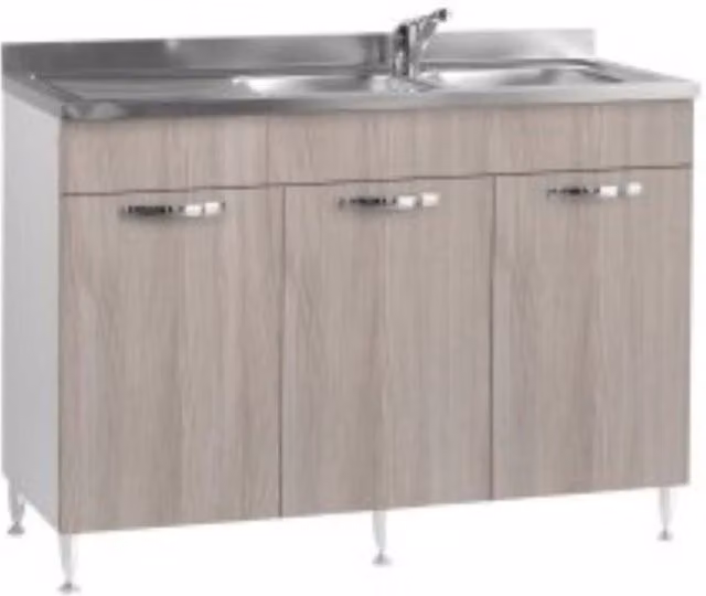 Sottolavello 3 ante 120 cm con lavello colore olmo